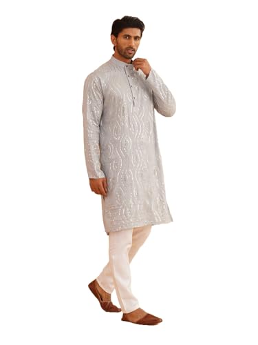 Image of SOJANYA (Since 1958 Men's Embroidered Sequinned Cotton Kurta With Churidar Pyjama Set