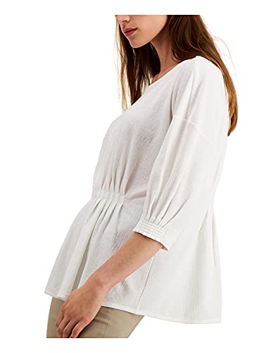 Alfani Womens Cinched Front Pullover Blouse, White, Large #TOP2