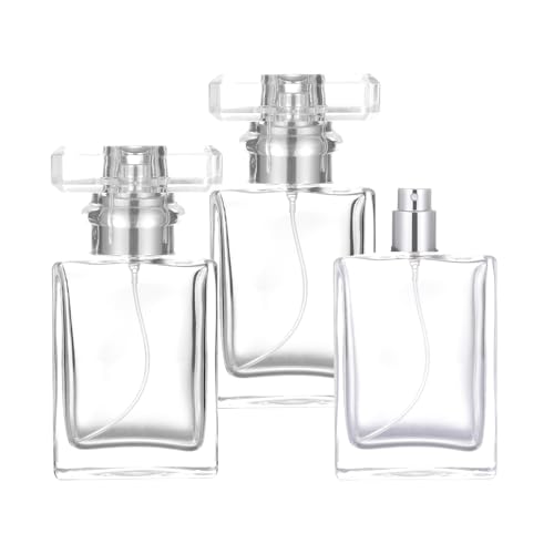 YWG Stone 30ml/1oz Silver Thick Square Flint Glass Refillable Perfume Bottle Square Portable Cologne Atomizer Empty Bottle with Spray Applicator For Travel 3 pack