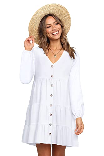Amoretu Damen Sexy Kleider Winter Langarm V-Ausschnitt Tunika Kleid Weißer S Cover
