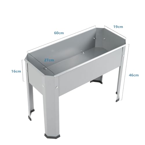 CStern Verhoogd bed, metalen plantenbed, verhoogde bedden, weerbestendige plantenbak, kruidenbed voor balkon, tuin, terras, 60 x 46 x 27 cm, grijs - Afbeelding 3