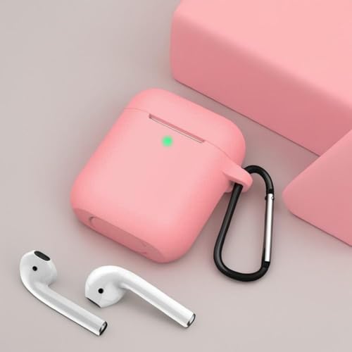 for AirPods Case Cover, Soft Silicone Protective Cover with Buckle, Compatible with Apple AirPods 2nd 1st Generation Charging Case, Front LED Visible, Pink