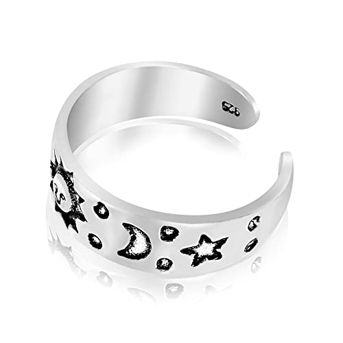 Aeravida Celestial Sky Sun Moon And Star Manifestation Sterling Silver Bali Toe Or Pinky Ring #TOP2