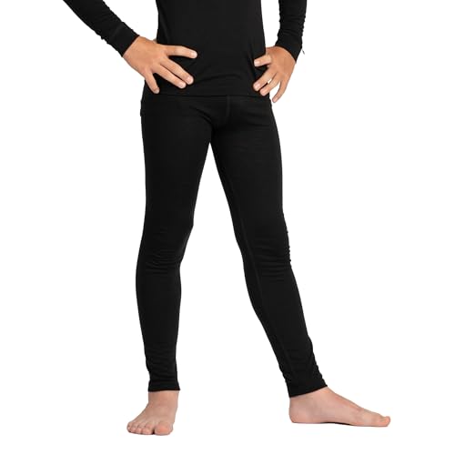 menique Kinder Thermo Leggings – 100% Merinowolle 160gsm Thermounterwäsche, Unterhose Jungen & Mädchen, Warme Skiunterwäsche, Atmungsaktiv für Winter & Outdoor, 146/152 cm, Schwarz
