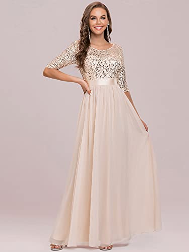 Ever-Pretty EE00685BH06 Women'S Elegant A Line Crew Neck Half Sleeve Sequin Maxi Evening Dress Blush Us06 thumb #3