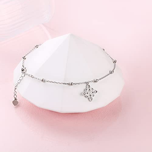 Image of FLYOW S925 Sterling Silver Anklet for Women Summer Boho Beach Charm Adjustable Foot Ankle Bracelet Jewelry Birthday Gift