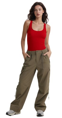 Womens Ribbed Tank Top Built in Bra Sleeveless Scoop Neck Cami Tops Basic Crop Going Out Slim Fitted Y2k Cami Shirt Clothes (Red,L) — view 6