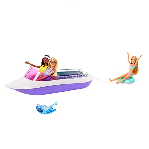 Barbie Coffret Le Pouvoir des Sirènes avec 2 Poupées Malibu Et Brooklyn 1 Bateau À Fond 45 7 Cm 4 Sièges Et Accessoires Jouet Enfant A Partir De HJK58 - vue 4