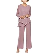 3 Pieces Chiffon Mother Pants Suits Women's Formal Evening Gowns Long Sleeves Wedding Outfit