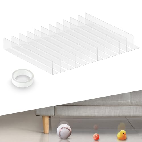Under Couch Blocker,Toy Blockers for Furniture, Adjustable Gap Bumper Barrier with Strong Tape,Prevent Things Going Under Bed or Sofa (12 Pack,Clear,3.15