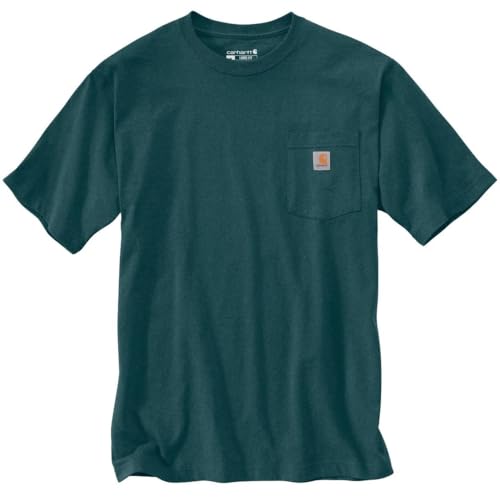 Carhartt Men's Loose Fit Heavyweight Short-Sleeve Pocket T-Shirt, Greenstone Heather, Large