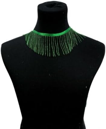 3" Glass Bugle Bead Lampshade Fringe Trim Sold by The Yard Green Fabric