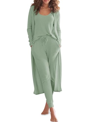 Eurivicy Womens 3 Piece Lounge Set Tank Tops Pants with Long Cardigan