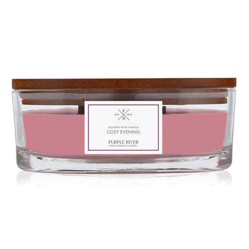 Purple River Candle Duftkerze im Glas mit Deckel | Cozy Evening | Duftkerze Jasmin | Duftkerze Holzdocht | Kerze im Glas | Raumduft für Zuhause (310g)
