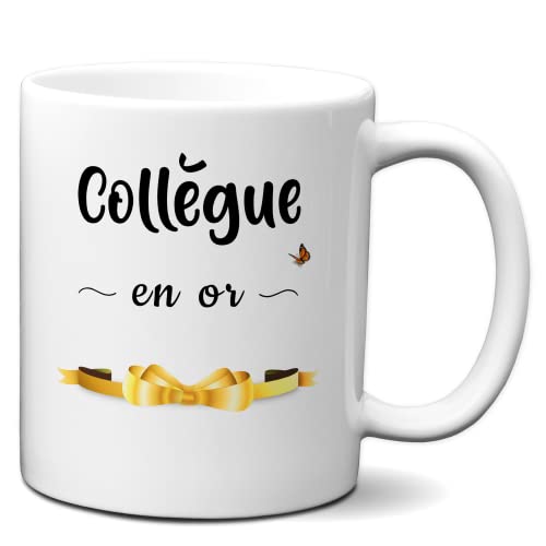 L'Esprit Des Anges Tasse-Mug Collègue En Or Idée Cadeau Entreprise Travail Nouveau Job 320 ml Céramique Blanche 320 ml Tasse