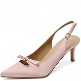 SLXCHBSL Stiletto Heels for Women Bow Slingback Pointed Closed Toe Pumps 2.5 Inch Low Heel Adjustable Ankle Strap Party Wedding Office Pumps Elegant Dress Shoes
