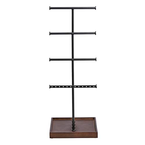 Image of Amazon Basics Four-Tier Jewelry Organizer Tree Stand, Necklace Earring Bracelet Holder with Ring Storage, Walnut /Black