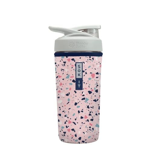 Sok It BotlSok Protein Blender Shaker Bottle Sleeve Insulated Neoprene Cover (Pink Terrazzo, Fits 28oz Blender)