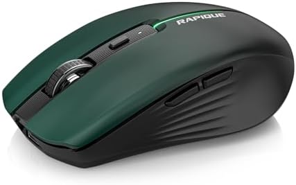 RAPIQUE Bluetooth Wireless Mouse – Bluetooth 5.1 & 2.4G Dual Connectivity, Rechargeable USB-C, Silent Click, Ergonomic 6-Button for Windows/macOS/Android/iOS/Laptop/MacBook(Green-to-Black)