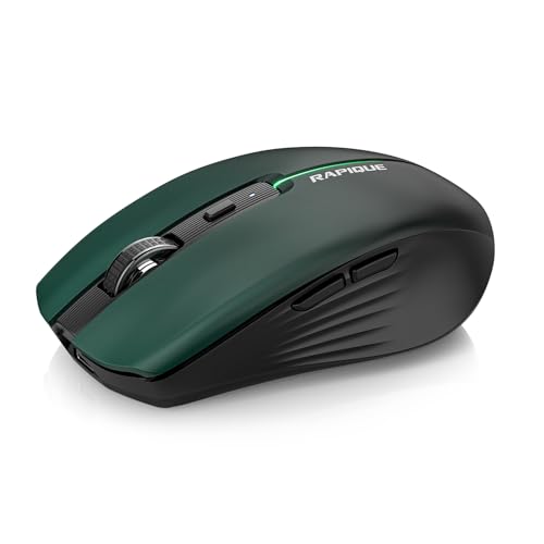 RAPIQUE Bluetooth Wireless Mouse – Bluetooth 5.1 & 2.4G Dual Connectivity, Rechargeable USB-C, Silent Click, Ergonomic 6-Button for Windows/macOS/Android/iOS/Laptop/MacBook(Green-to-Black)