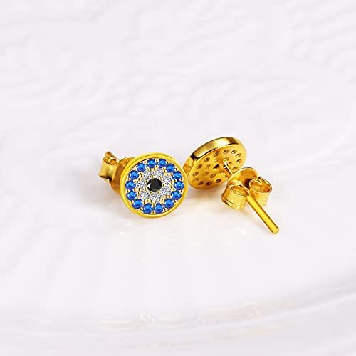 925 Sterling Silver Blue Eye Round Stud Earrings for Women Fashion Sterling Silver Jewelry