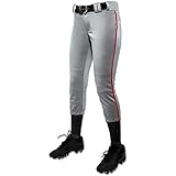 CHAMPRO Girl's (Youth) Tournament Fastpitch Pant with Piping Gray/Scarlet Small