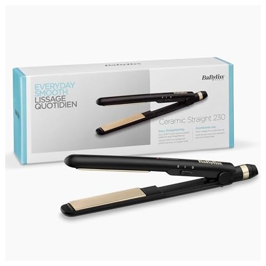 BaByliss Plancha de Pelo de Cerámica - Multivoltaje para uso mundial, Alisado suave y con brillo, Alfombrilla termoresistente incluida, 2 ajustes de temperatura de 200 °C - 230 °C, Negra, ST089E