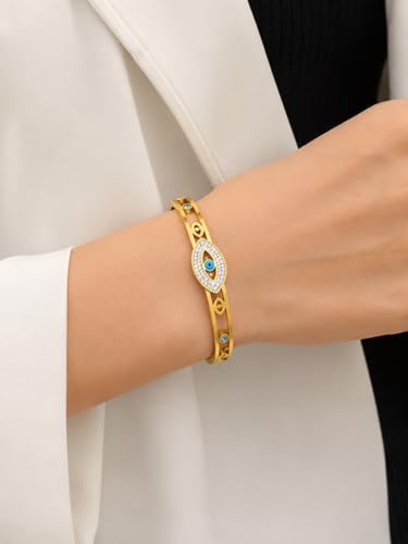 Image of Stylish Gold Plated Bangle for Women | Daily Use Stainless Steel Kada | Anti-Tarnish Waterproof Cuff | Multicolour Crystal Evil Eye | Daily Wear Bracelet For Womens | Premium Gift For Girl