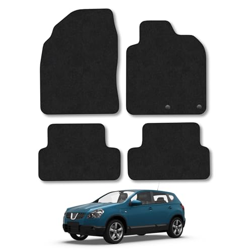 Nissan Qashqai (2007-2014) Car Mats Accessories Tailored Fit Carpet Floor Mats Non Slip Black Trim Full Coverage Compatible Accessory Front Rear Set Anti Slip Granulated Backing Hand-Finished Clips