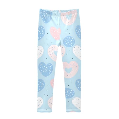 Valentines Love Heart Donut Girls Leggings Ultra Soft Compression Yoga Gym Pants for Kids 4-10T