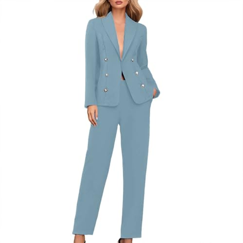 Traje Elegante para Mujer Curvy Formal Completo Blazer Business Monocromo Ligero Chaquetas y Pantalones de Moda para Bodas y Fiestas Conjunto de Traje para Oficina Trabajo Mangas Largas Traje de