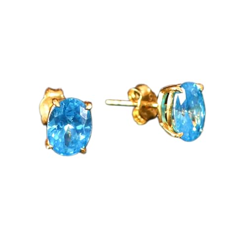 Puces d'oreilles ovales topaze bleue boucles argent 925 plaqué or femme