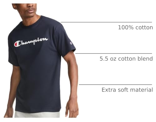 Image of Champion Men's Graphic Short Sleeve T-Shirt, Standard Fit, Classic Script Logo, Midweight 100% Cotton