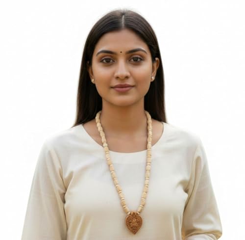 Image of BookMyCostume Spiritual & Devotional Mala Collection - Natural Tulsi Kanthi & Rudraksha Bead Necklaces with Trishul & Religious Pendants - Unisex Ethnic Jewellery for Puja, Meditation, Festivals & Daily Wear