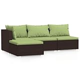 vidaXL Set Muebles de Jardín 4 Piezas y Cojines Patio Terraza Sofá Silla Mesa Asiento Butaca Sillón Hogar Mobiliario Exterior Ratán Sintético Marrón