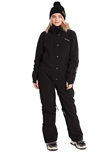 Bluemagic Womens Snowsuit One Pieces Ski Suits Jumpsuits Colorful Coveralls Snowboard Winter Outdoor Sports (L,Black 2022)