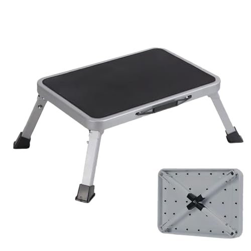 Ccarzzi Step Stool Folding Steel Step Stool with Handle, Anti-Slip Platform and Rubber Feet, Lightweight & Foldable, Up to 150kg, for Kitchen, Bedroom, Office, RV, Caravan