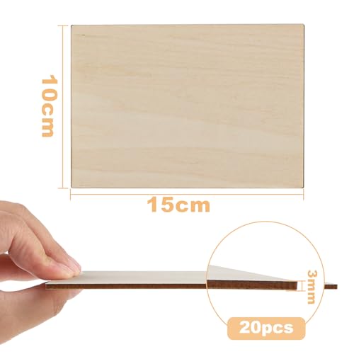 DBREAKS 20 Stück Sperrholzplatte 3MM, Holzplatten zum Basteln und Bemalen, Balsaholz Platten, Bastelholzplatte Sperrholz Platten, Holzplatte für DIY Modellbau Handwerk,15x10cm
