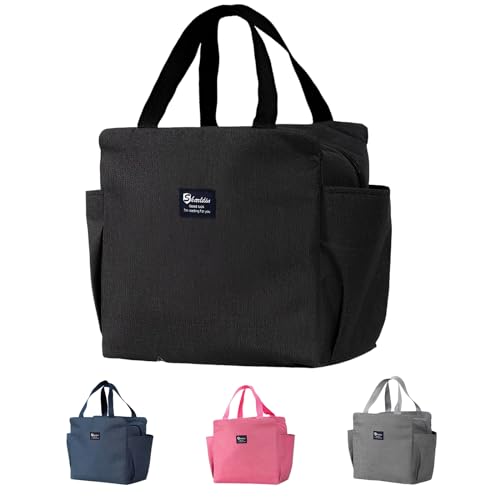Shunshi Lunch Bag Insulated Lunch Bags, Thermal Lunch Tote Bags for Women Men Kids Girls,Cool Bag Lunch Organizer Water-Resistant for Work & School,Stylish Insulated Lunch Bag- Keep Food Warm(Black)