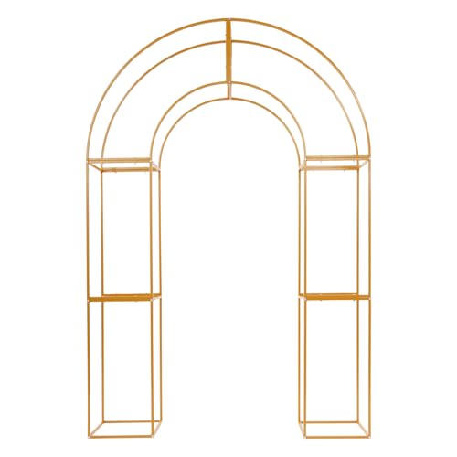 5 x 7.5Ft Wedding Arch Backdrop Stand, Gold Metal Geometric Flowers Frame,Garden Arbor Background Decoration for Ceremony Birthday Party