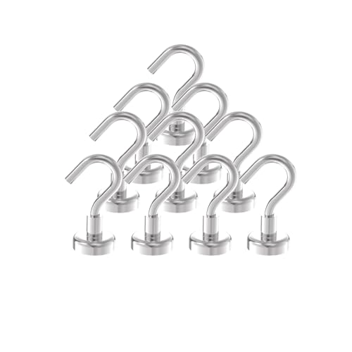 LiftSun Mini Magnetic Hooks, 25lbs Magnet Hook Cruise Cabin Ship Essentials Small Heavy Duty Strong Magnets Refrigerator Fridge Hanging for Classroom Metal Surface Kitchen Grills Home 10 Pack (Silver)