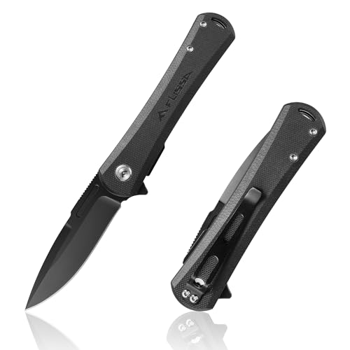 FLISSA Folding Pocket Knife 4.5 G10 Handle EDC Knife with D2 Steel Blade Liner lock and Pocket Clip Tactical Knives for Men Women Uesd for Outdoor Survival Hunting and Camping (Black)