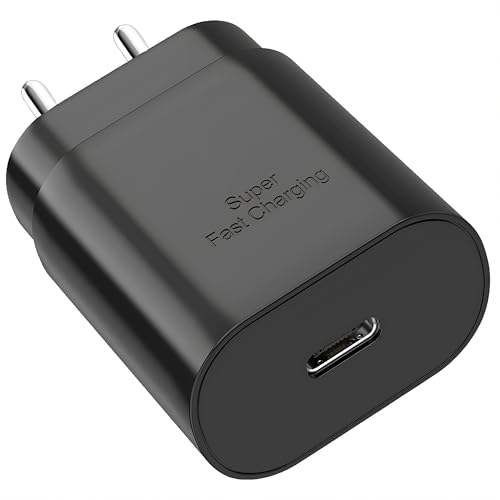 Image of Samsung 25W Charger Adapter for Samsung Galaxy S25,S25 Plus,F15,A35,M35,M55,M34,M53,F23,M14,F14,M33,A34,A54,S21 Fe,S23 Fe 5G,S23,S24 Super Fast Travel Quick Pd Adaptor, Black(25 Watt)
