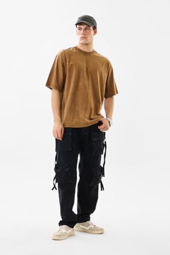 Image of SNITCH Men Cargo Pants | Baggy Fit with Multiple Utility Pockets & Turned-Up Cuffs | Cotton Blend Fabric for Streetwear & Casual Outings