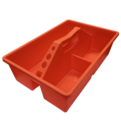 Open Toolbox Tote Tray 15 inch Tool Caddy Carrying Case with Handle and Tool Holders - Orange