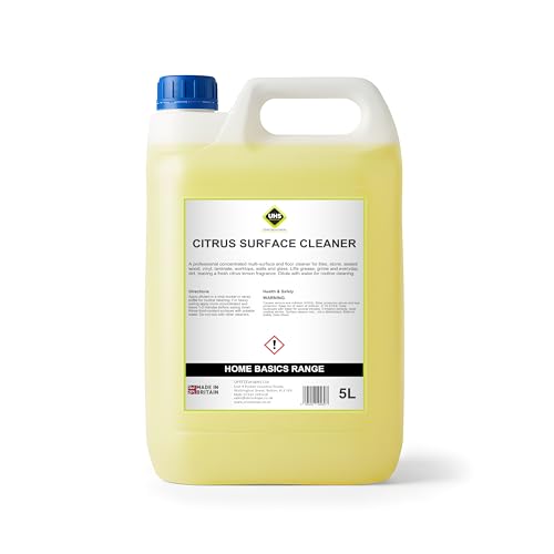 Image of UHS Citrus Lemon Multi Surface Cleaner Concentrate 5L - Floor Cleaner Liquid for Tiles Stone Vinyl Sealed Wood - Lemon Kitchen Cleaner & Degreaser - Professional, Made in Britain - 5 Litre