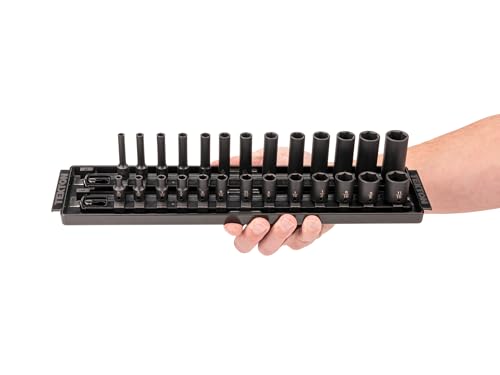 Image of TEKTON 1 /4 Inch Impact Socket Set, 26-Piece | SID90200 | (5 /32 - 11 /16 in.), Shallow and Deep, 6-Point, Socket Rail