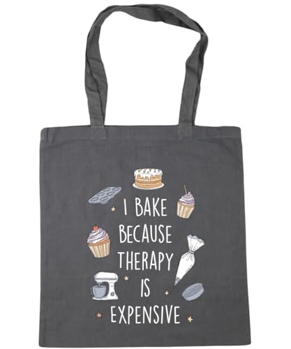 Hippowarehouse I Bake Because Therapy is Expensive for Baking Lover Tote Shopping Gym Beach Bag 42cm x38cm, 10 litres