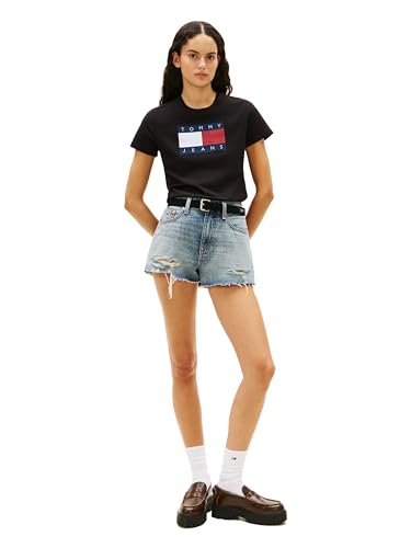Image of Tommy Jeans Women's Graphic Tee with Printed Flag Logo Detail
