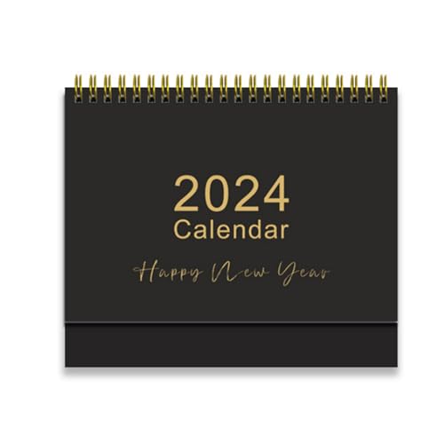 Striking Calendar 12 Monthly 2024 Small Desktop Calendar Standing Flip Calendar with Twin Spiral Binding for Desk Home School Office High Efficiency Calendar (Color : Black)